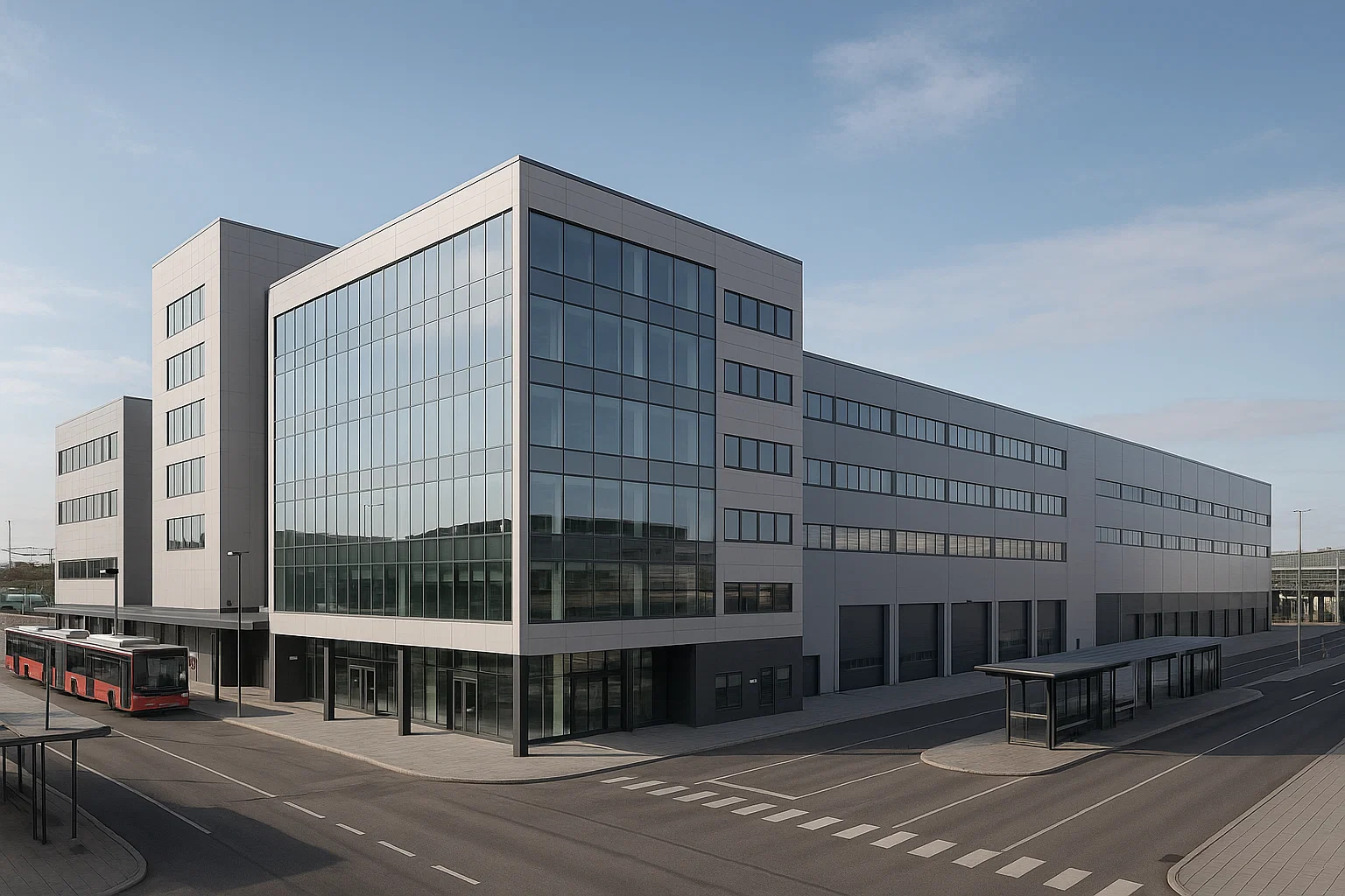 Handenterminalen i Haninge, stor kommersiell fastighet med kontor, utbildning och lager nära kollektivtrafik.