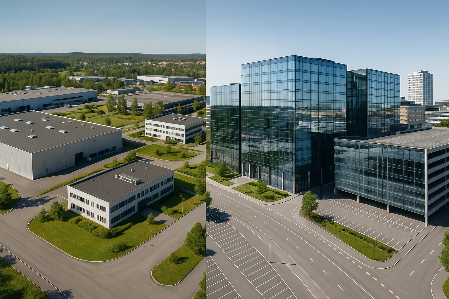 Fastigheterna Tumba 7:150 i Botkyrka och Borgarfjord 2 i Kista, stora kommersiella anläggningar med kontor, industri och parkeringsgarage.